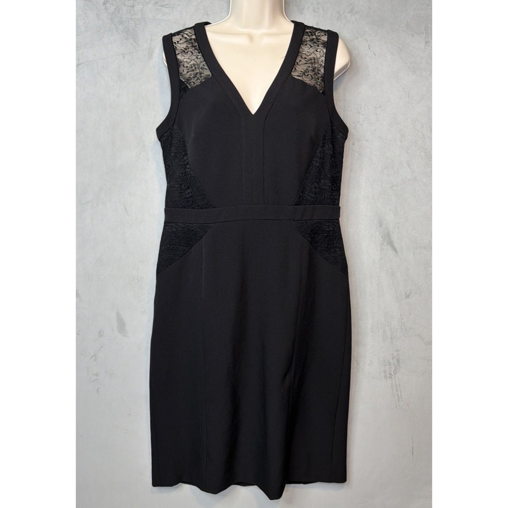 Anne Klein Women 12 Black Lace Sheath Dress Sleeveless V Neck Career Cocktail
